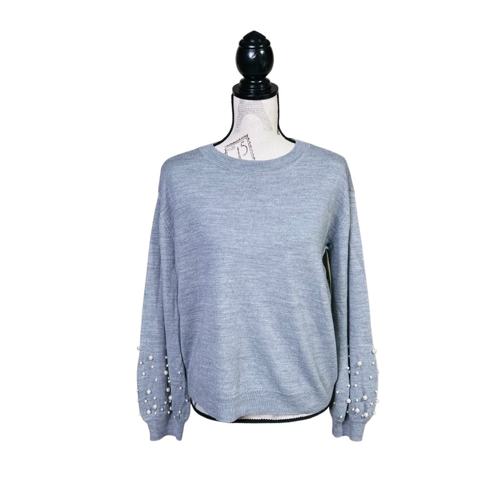 Joe Fresh M Grey Bubble Sleeve With Pearls Crew Neck Sweater